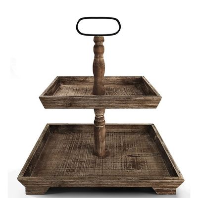 Personalización Casa de granja Tablero de madera de 2 niveles Estand para servir alimentos Frutas Cupcakes Nivel cuadrado en el restaurante Home Cake