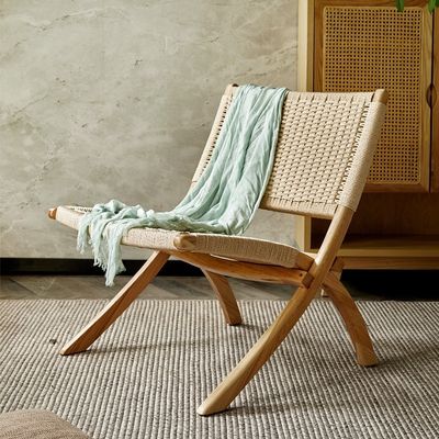 Estilo de ocio Patio de madera de exterior y sala de estar sillas plegables con artesanía tejida de ratán natural