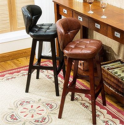 Embalaje de correo Y Moderno Antiguo Polverizado Silla de bar de madera taburetes De cuero silla alta para la mesa de bar a un precio asequible