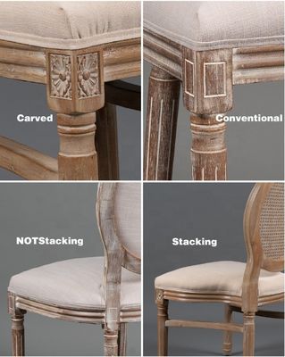 Comida Banquete Evento estilo francés espalda de ratán de madera sólida silla Louis sillas apilables sillas antiguas silla de madera moderna 100