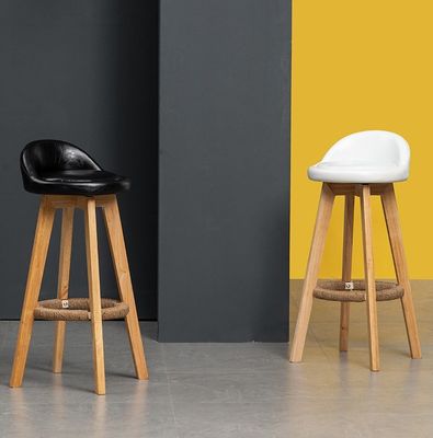 Muebles comerciales Taburete moderno de barra alta con marco de madera sólida y asiento de tela