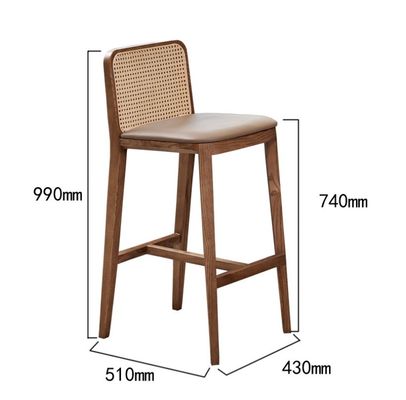 Silla de esponja de PU/tejido, taburete de bar tapicado nórdico, silla de madera, silla de rotín para bar moderno