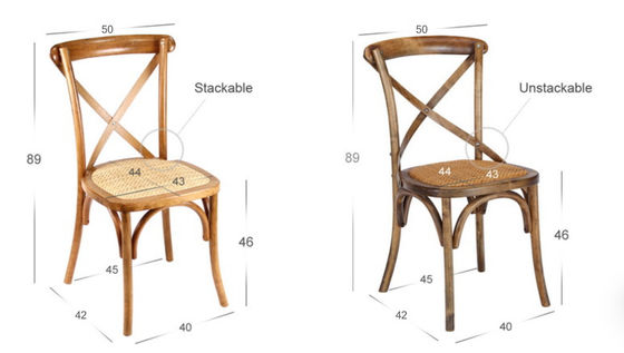 Color natural Moderno de madera sólida X de espalda cruzada Silla de banquete con cojín de ratán para bodas y restaurantes