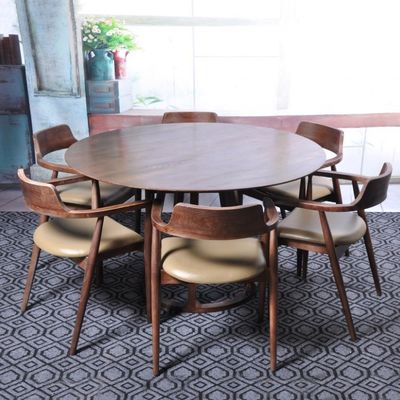 Muebles de comedor modernos Marco de madera sólida de nuez Mesa redonda de comedor con diseño único