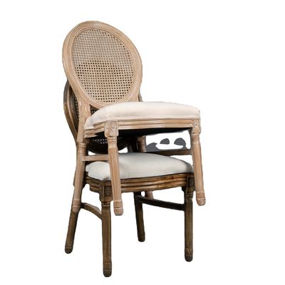Tejido de comedor de madera de estilo vintage francés de madera de boda apilable silla de madera con acabado de nitrolaca resistente y duradera
