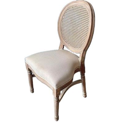 Tejido de comedor de madera de estilo vintage francés de madera de boda apilable silla de madera con acabado de nitrolaca resistente y duradera
