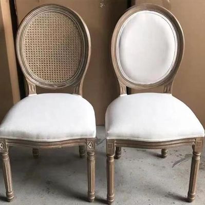 Tejido de comedor de madera de estilo vintage francés de madera de boda apilable silla de madera con acabado de nitrolaca resistente y duradera