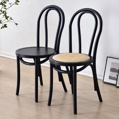 Cama de cama de madera sólida con respaldo retro curvado de ratán silla silla de comedor de color negro / blanco / nuez / nuez clara para muebles para el hogar