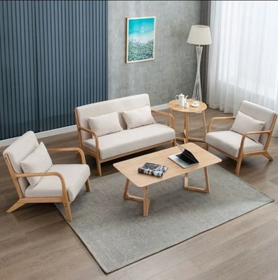 Sofá de la sala de estar Muebles desmontados Silla de madera con apoyabrazos con diseño moderno y color marrón profundo / blanco cremoso / azul / gris