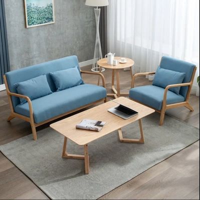 Sofá de la sala de estar Muebles desmontados Silla de madera con apoyabrazos con diseño moderno y color marrón profundo / blanco cremoso / azul / gris