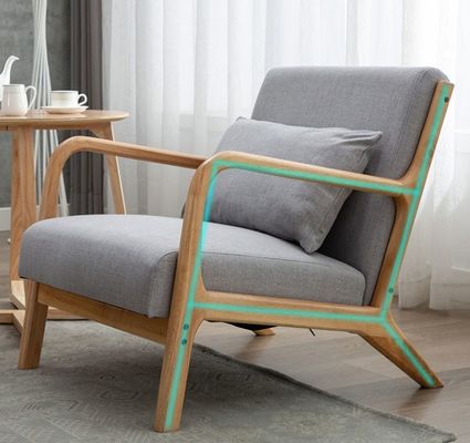 Sofá de la sala de estar Muebles desmontados Silla de madera con apoyabrazos con diseño moderno y color marrón profundo / blanco cremoso / azul / gris