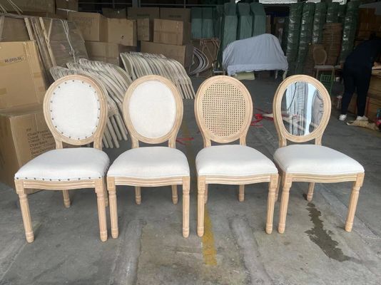 Material de marco de madera de caucho tapicería nórdica banquete silla Louis para bodas de sala de estar