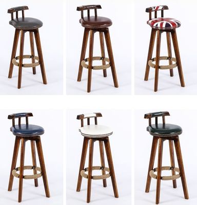 Muebles de bar silla alta vintage taburete de bar de madera maciza con respaldo de espalda lacado