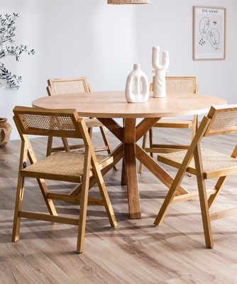 Restaurante Hotel Nórdico Moderno Rattan Natural Doblable Silla de comedor de madera sólida para muebles de comedor