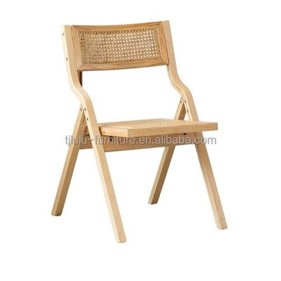Sillones de comedor de madera plegable de ratán Estilo de diseño moderno para muebles de comedor y construcción de madera maciza