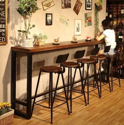 Casa Bar Rustico Cuadro de metal Mesas de comedor de madera rectangular alta Cocina de bar tablero taburete