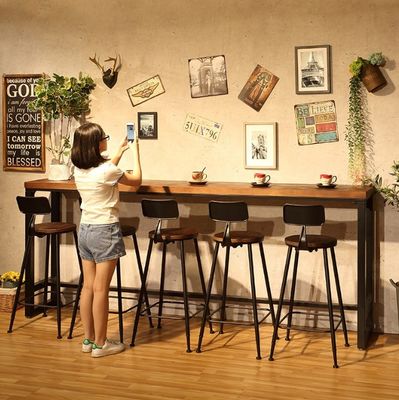 Casa Bar Rustico Cuadro de metal Mesas de comedor de madera rectangular alta Cocina de bar tablero taburete