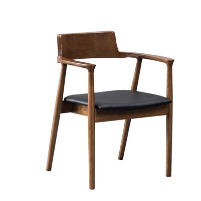 Comedor y sala de estar de color nuez contemporáneo Silla de comedor de reposabrazos de madera con asiento de piel de tela