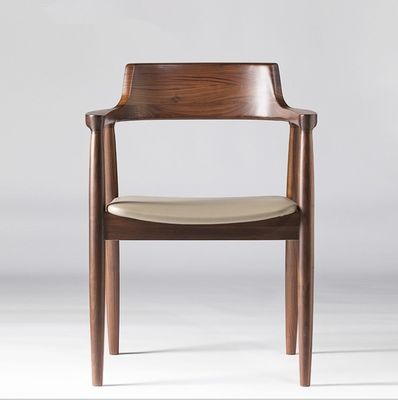 Comedor y sala de estar de color nuez contemporáneo Silla de comedor de reposabrazos de madera con asiento de piel de tela