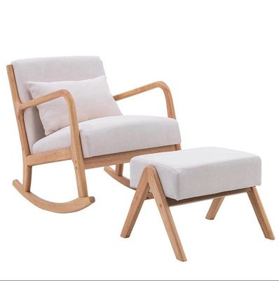 Silla de sala de estar de suministro directo de estilo nórdico europeo de madera sólida silla mecedora de madera con especificaciones incluidas