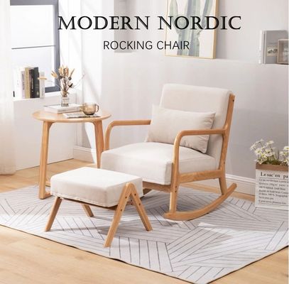 Silla de sala de estar de suministro directo de estilo nórdico europeo de madera sólida silla mecedora de madera con especificaciones incluidas
