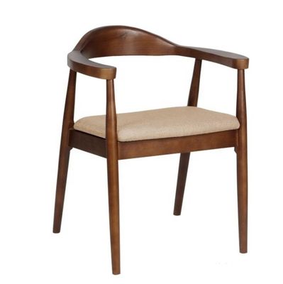 Restaurante Muebles de comedor Silla de reposabrazos de madera moderna con marco de madera maciza y asiento de poliéster