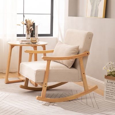 Muebles de sala de estar de estilo europeo de madera tapizada de madera maciza Sofá mecedor silla con embalaje de correo
