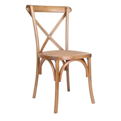 Silla de hotel Vintage X Cruz de espalda apilable de madera Para eventos de bodas Restaurantes sillas de comedor con cubierta de ratán