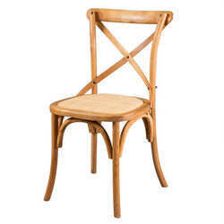 Silla de hotel Vintage X Cruz de espalda apilable de madera Para eventos de bodas Restaurantes sillas de comedor con cubierta de ratán