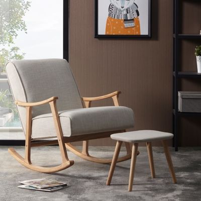 Práctica silla mecedora de madera de tela esponja de alta densidad para sala de estar estilo europeo