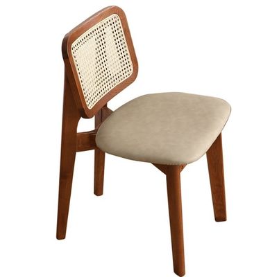 Muebles para el hogar prácticos clásicos silla de comedor de madera maciza con diseño de ratán y asiento tapizado