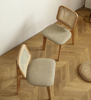 Muebles para el hogar prácticos clásicos silla de comedor de madera maciza con diseño de ratán y asiento tapizado