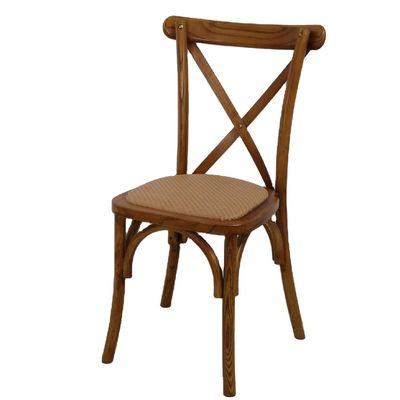 Embalaje de correos sillas de madera con respaldo de cruz para diseño antiguo en restaurantes y bodas