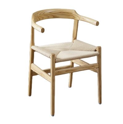 Silla de comedor de madera moderna con diseño Wishbone y asiento de cuerda antiguo