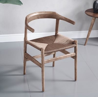Silla de comedor de madera moderna con diseño Wishbone y asiento de cuerda antiguo