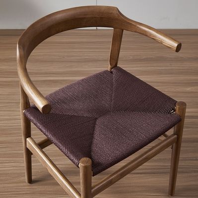 Silla de comedor de madera moderna con diseño Wishbone y asiento de cuerda antiguo