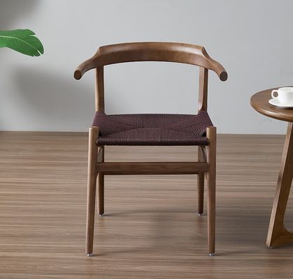 Silla de comedor de madera moderna con diseño Wishbone y asiento de cuerda antiguo