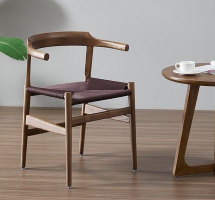 Silla de comedor de madera moderna con diseño Wishbone y asiento de cuerda antiguo