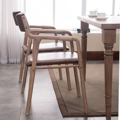 Muebles de comedor de madera maciza estilo vintage cuerda decorado silla de comedor