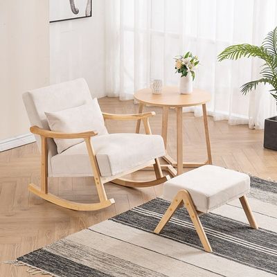 Cuadro de madera sólida asiento cómodo de tela sofá solitario perezoso silla mecedora para sala de estar