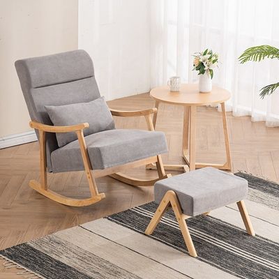 Cuadro de madera sólida asiento cómodo de tela sofá solitario perezoso silla mecedora para sala de estar