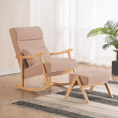 Cuadro de madera sólida asiento cómodo de tela sofá solitario perezoso silla mecedora para sala de estar