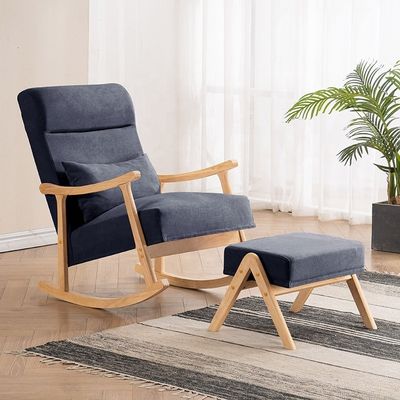 Cuadro de madera sólida asiento cómodo de tela sofá solitario perezoso silla mecedora para sala de estar
