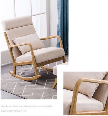Cuadro de madera sólida asiento cómodo de tela sofá solitario perezoso silla mecedora para sala de estar