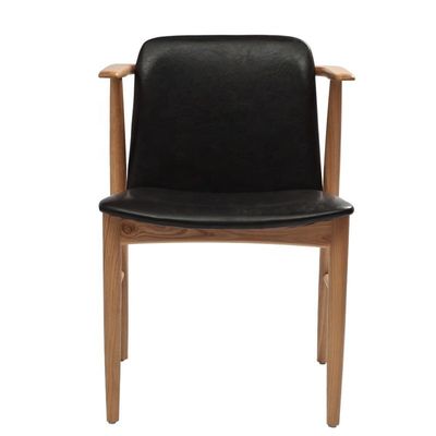 Muebles de hotel Moderno personalizado tapizado de madera PU silla de comedor de cuero con cojín de salón de ocio