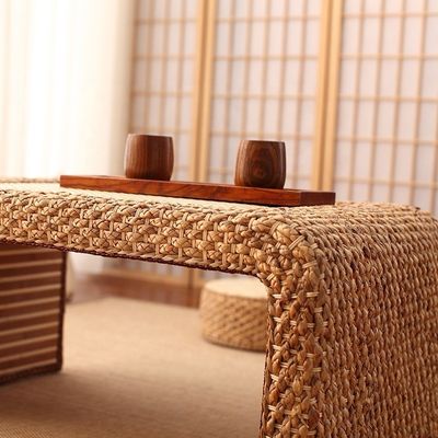 Inicio Muebles estilo de diseño moderno final marco de madera natural paja tejida estilo artístico japonés mesa de café para sala de estar