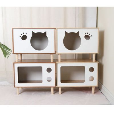 Nido de mascotas de madera y gabinete lateral moderno y multifuncional para muebles de sala de estar contemporáneos