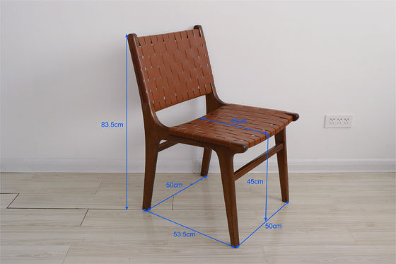 Logotipo personalizado sillas de ocio al aire libre Muebles de madera maciza estilo de diseño moderno con silla de comedor tejida de cuero PU