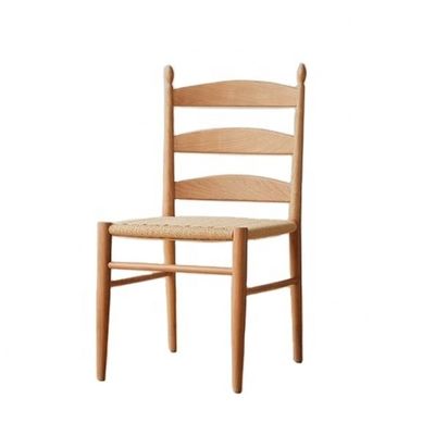 Burlywood W44*D48.5*H90CM Diseño Vintage Único Silla de comedor de madera sólida con asiento de cordón de papel tejido a mano