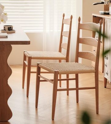 Burlywood W44*D48.5*H90CM Diseño Vintage Único Silla de comedor de madera sólida con asiento de cordón de papel tejido a mano